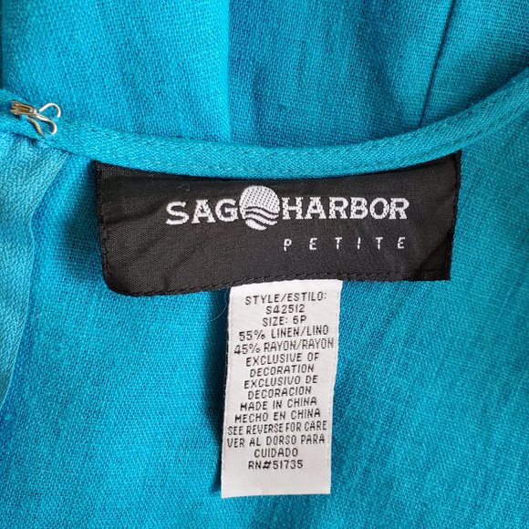 Vintage Sag Harbor Linen Dress Women's 6P Sleeveless Midi Blue Beads & Sequins - Picture 8 of 9
